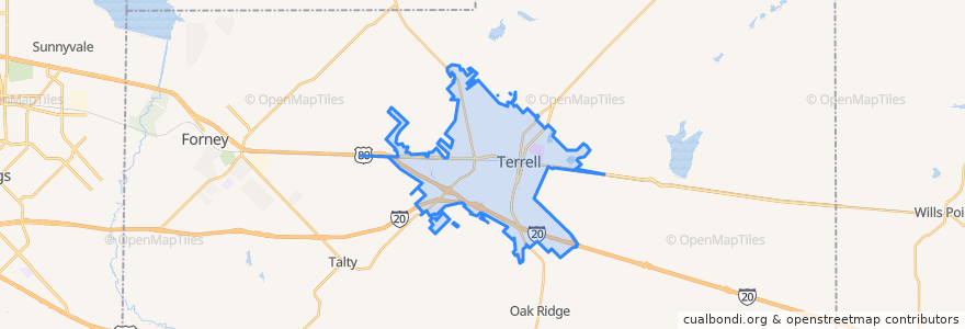 Mapa de ubicacion de Terrell.