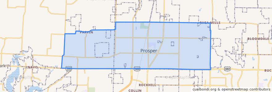 Mapa de ubicacion de Prosper.