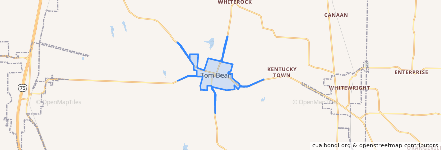 Mapa de ubicacion de Tom Bean.