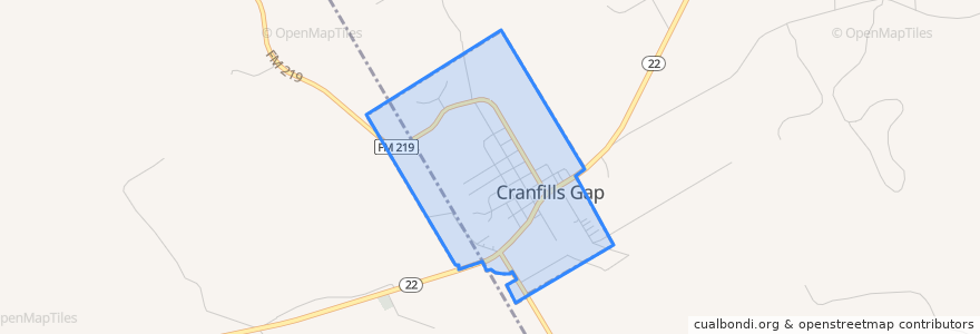 Mapa de ubicacion de Cranfills Gap.