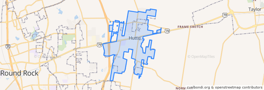 Mapa de ubicacion de Hutto.