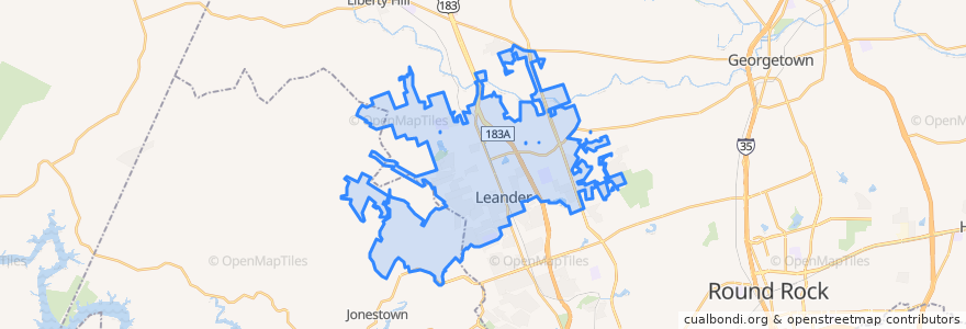 Mapa de ubicacion de Leander.
