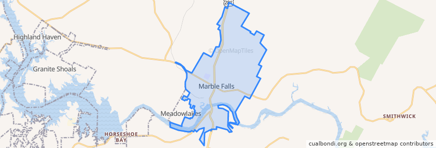 Mapa de ubicacion de Marble Falls.