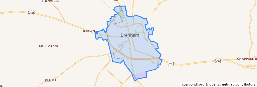 Mapa de ubicacion de Brenham.