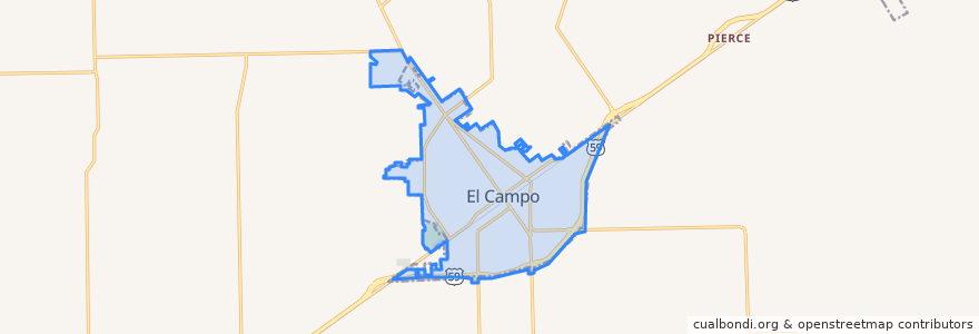 Mapa de ubicacion de El Campo.