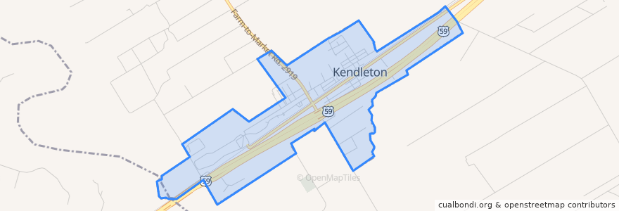 Mapa de ubicacion de Kendleton.