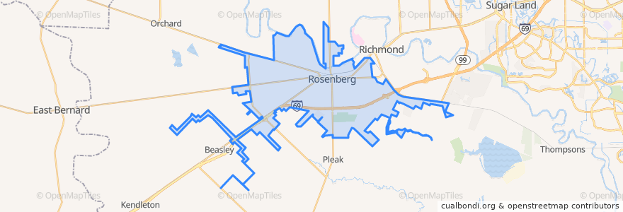 Mapa de ubicacion de Rosenberg.