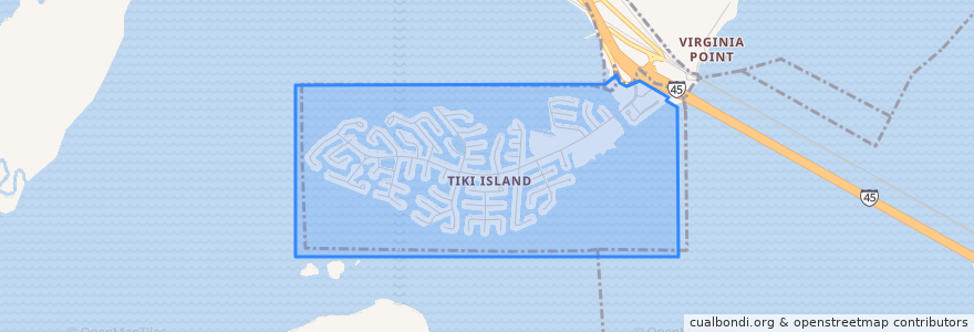 Mapa de ubicacion de Tiki Island.