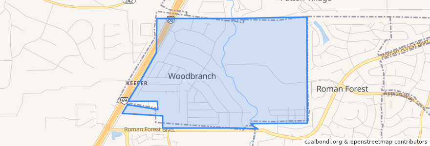 Mapa de ubicacion de Woodbranch.