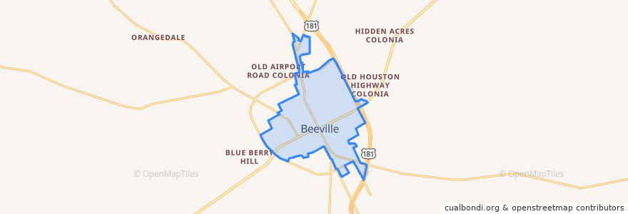 Mapa de ubicacion de Beeville.