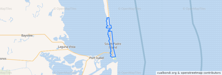 Mapa de ubicacion de South Padre Island.