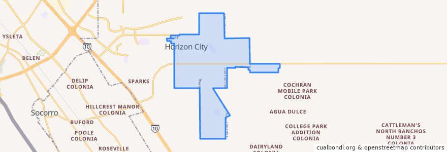 Mapa de ubicacion de Horizon City.