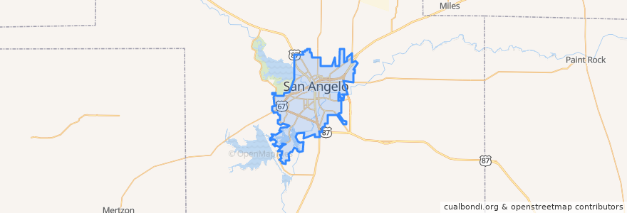 Mapa de ubicacion de San Angelo.