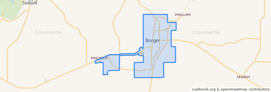 Mapa de ubicacion de Borger.