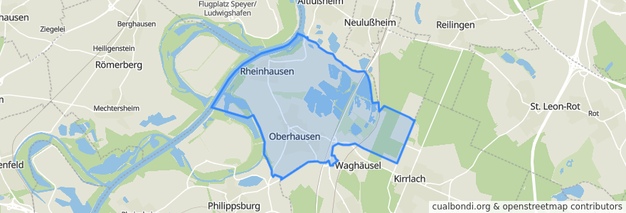 Mapa de ubicacion de Oberhausen-Rheinhausen.