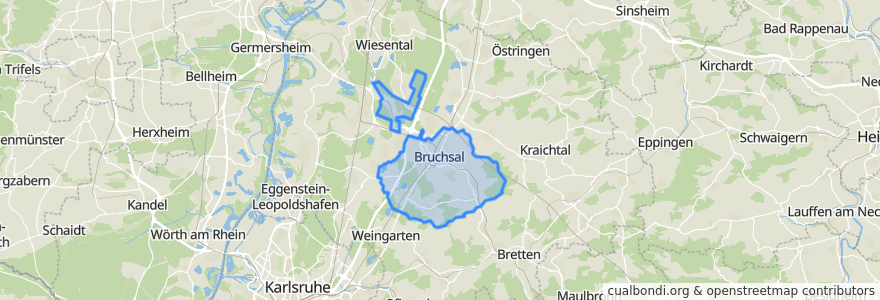 Mapa de ubicacion de Bruchsal.