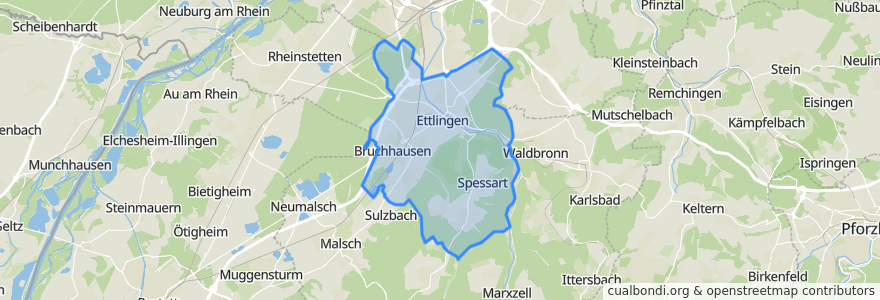 Mapa de ubicacion de Ettlingen.