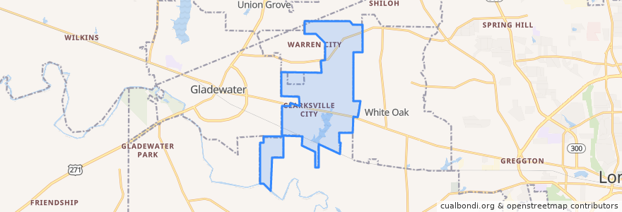 Mapa de ubicacion de Clarksville City.