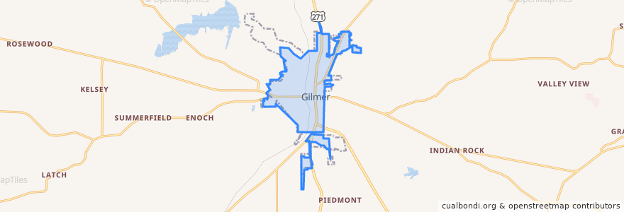 Mapa de ubicacion de Gilmer.