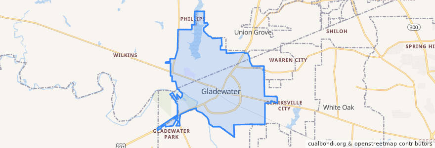 Mapa de ubicacion de Gladewater.