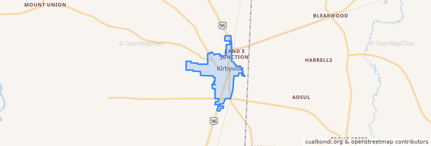 Mapa de ubicacion de Kirbyville.