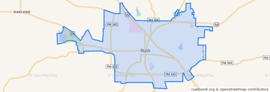 Mapa de ubicacion de Rusk.