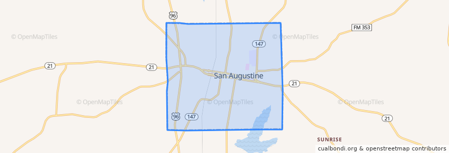 Mapa de ubicacion de San Augustine.