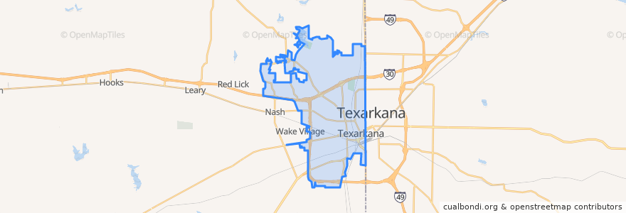 Mapa de ubicacion de Texarkana.