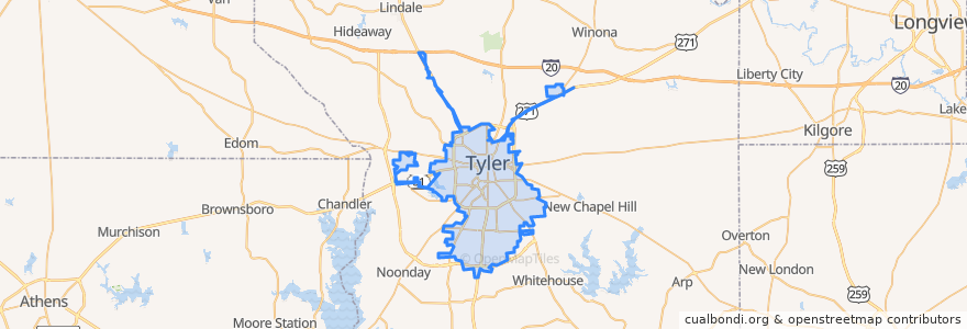 Mapa de ubicacion de Tyler.