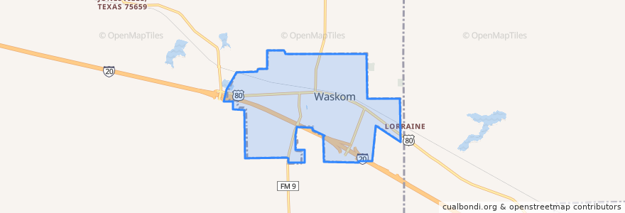 Mapa de ubicacion de Waskom.