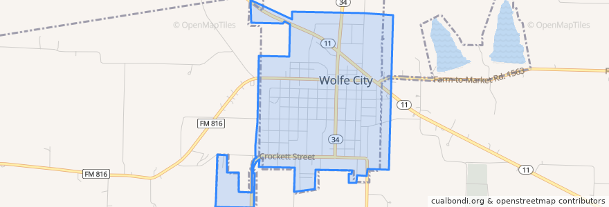 Mapa de ubicacion de Wolfe City.