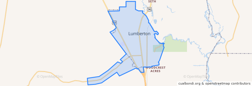 Mapa de ubicacion de Lumberton.