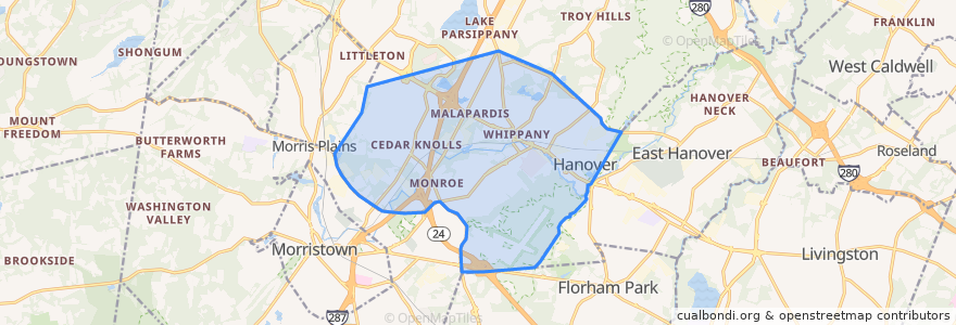 Mapa de ubicacion de Hanover Township.