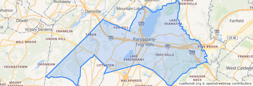 Mapa de ubicacion de Parsippany-Troy Hills.