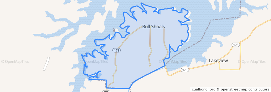 Mapa de ubicacion de Bull Shoals.