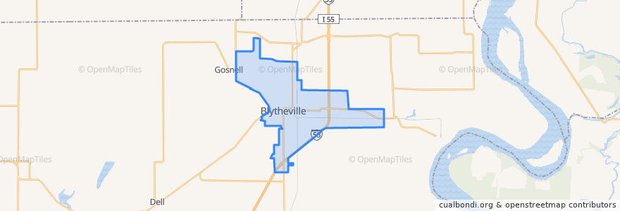 Mapa de ubicacion de Blytheville.