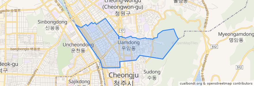 Mapa de ubicacion de 우암동.