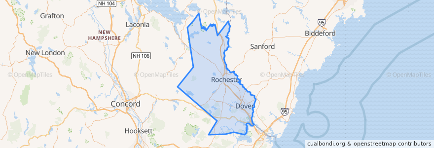 Mapa de ubicacion de Strafford County.