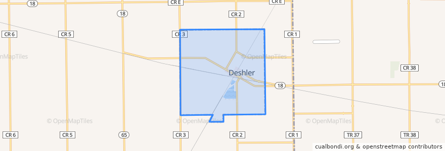 Mapa de ubicacion de Deshler.