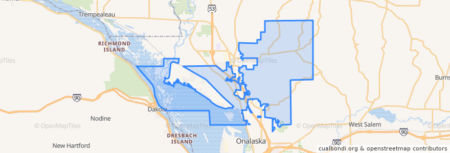 Mapa de ubicacion de Town of Onalaska.