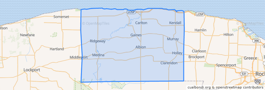 Mapa de ubicacion de Orleans County.