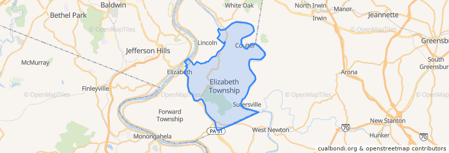 Mapa de ubicacion de Elizabeth Township.