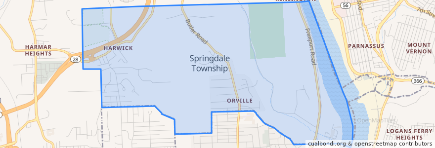 Mapa de ubicacion de Springdale Township.