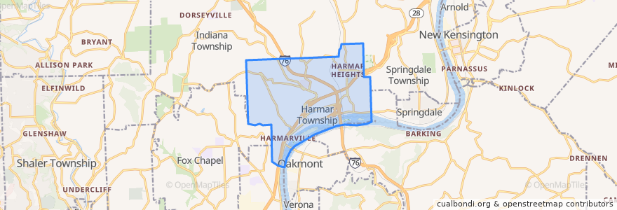 Mapa de ubicacion de Harmar Township.