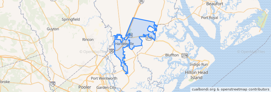 Mapa de ubicacion de Hardeeville.