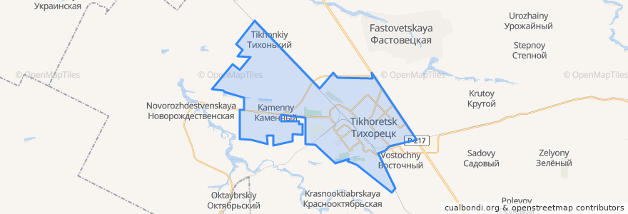 Mapa de ubicacion de Тихорецкое городское поселение.