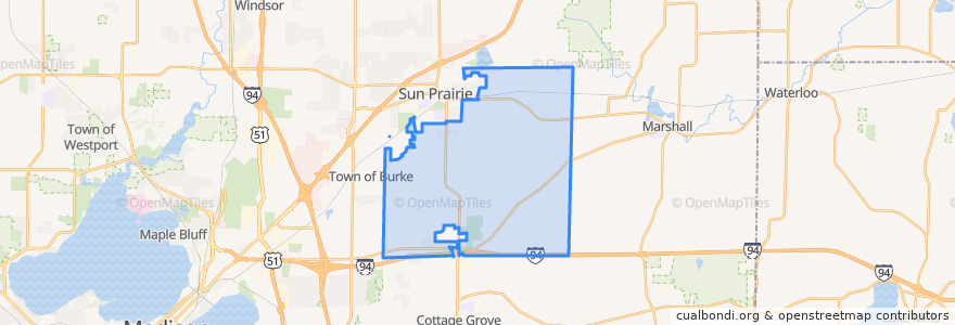 Mapa de ubicacion de Town of Sun Prairie.