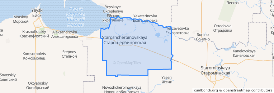 Mapa de ubicacion de Старощербиновское сельское поселение.