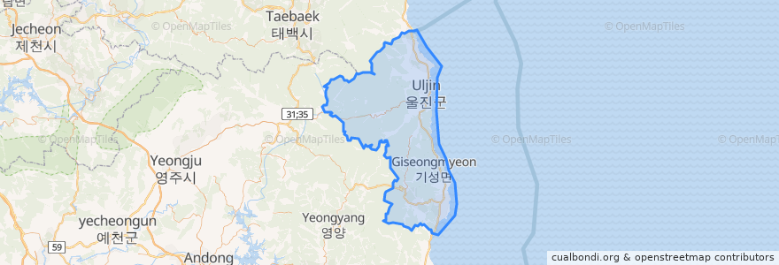 Mapa de ubicacion de 울진군.