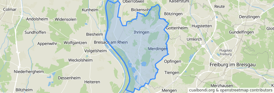 Mapa de ubicacion de VVG der Stadt Breisach am Rhein.